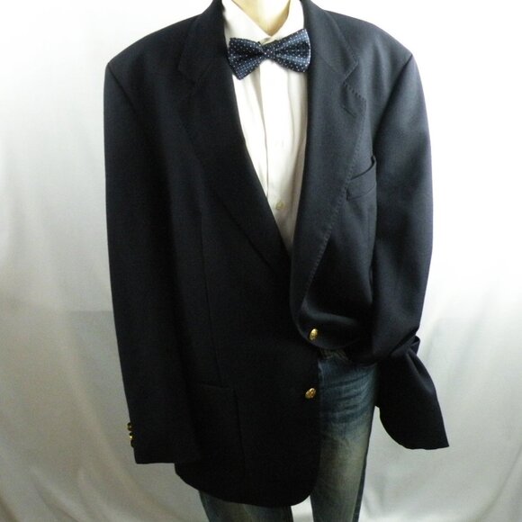 Berwin & Berwin England Men's 44L Sport Coat Blazer Navy Blue Gold Buttons - Picture 1 of 8
